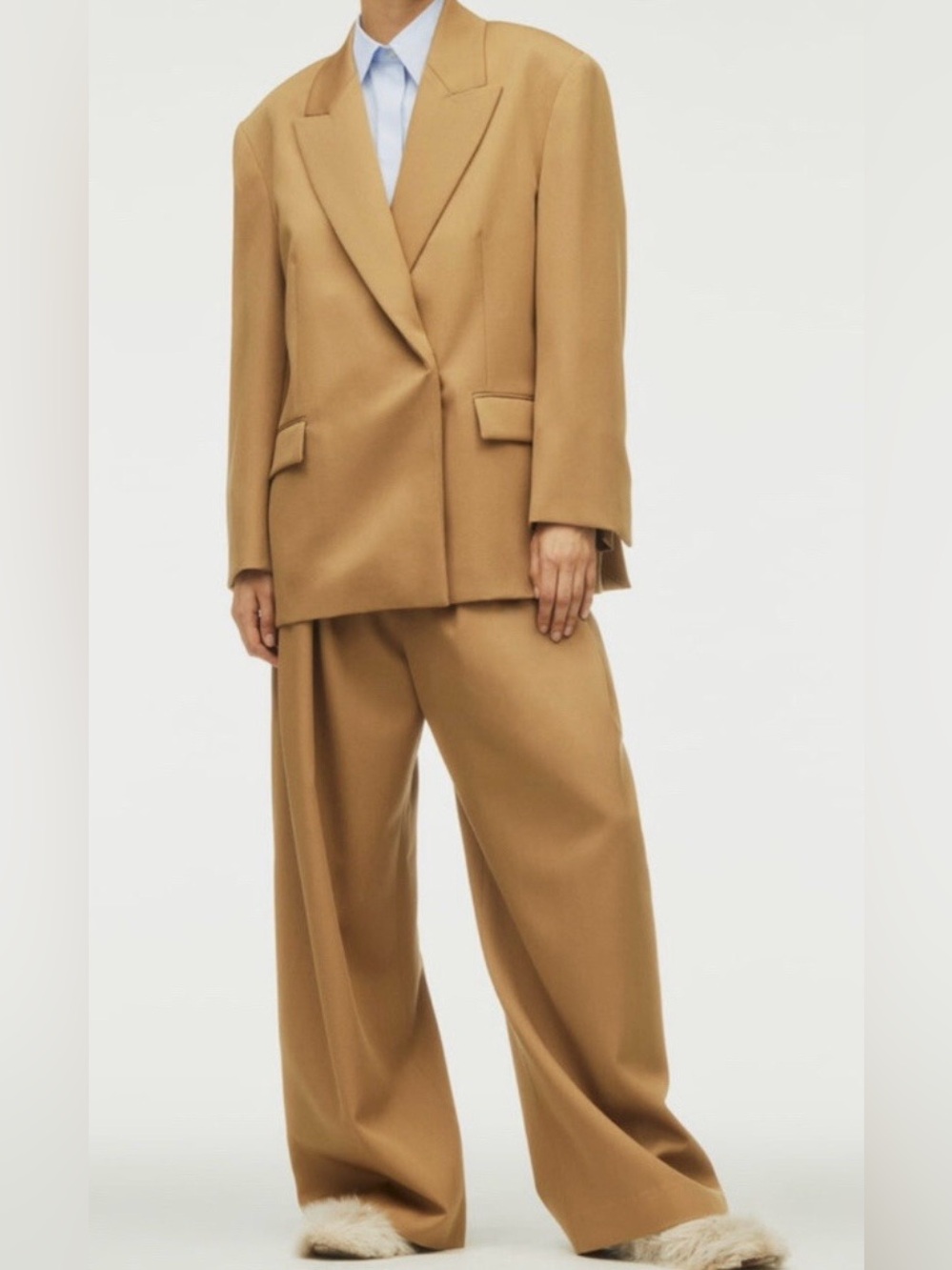 ZARA 100% WOOL PLEATED WIDE LEG PANTS LIMITED EDITION ZW COLLECTION Camel M